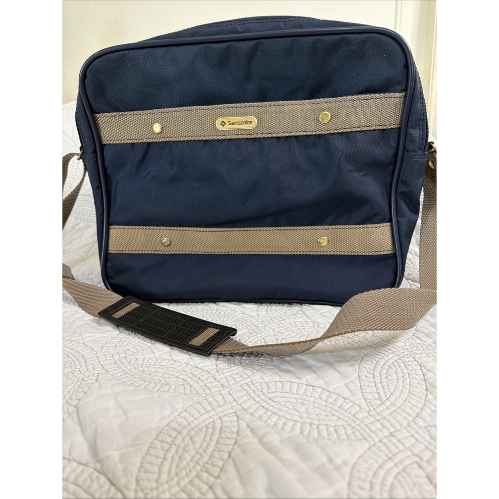 Vtg Samsonite Prospect‎ 2000 Carry  On Shoulder Messenger Bag Navy Brown 13x11"